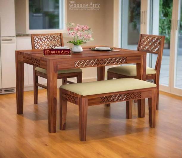 THE WOODEN CITY Rosewood (Sheesham) Dining Room Set Solid Wood 4 Seater Dining Set