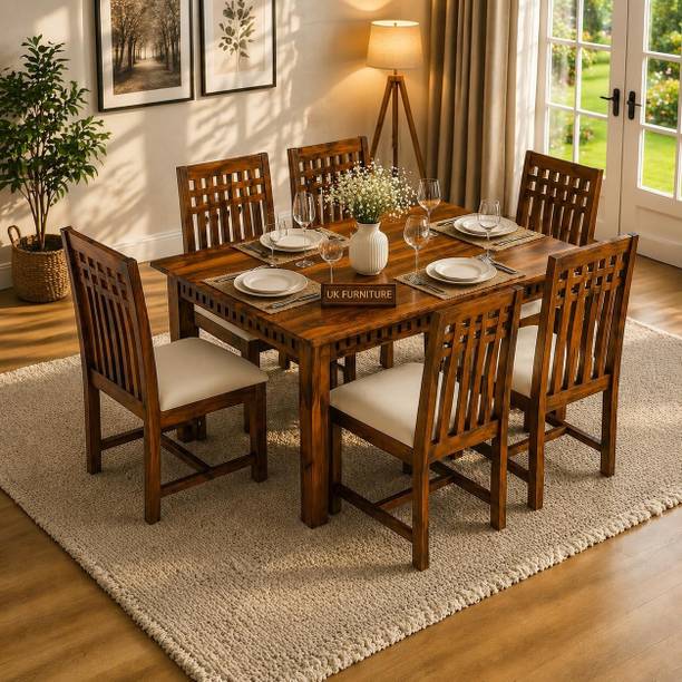 UK FURNITURE Solid Wood 6 Seater Dining Set