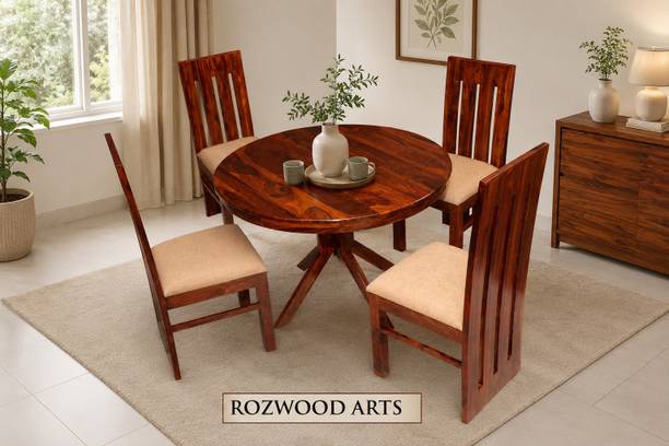 Rozwood Arts Round Sheesham Dining Set Solid Wood 4 Seater Dining Set
