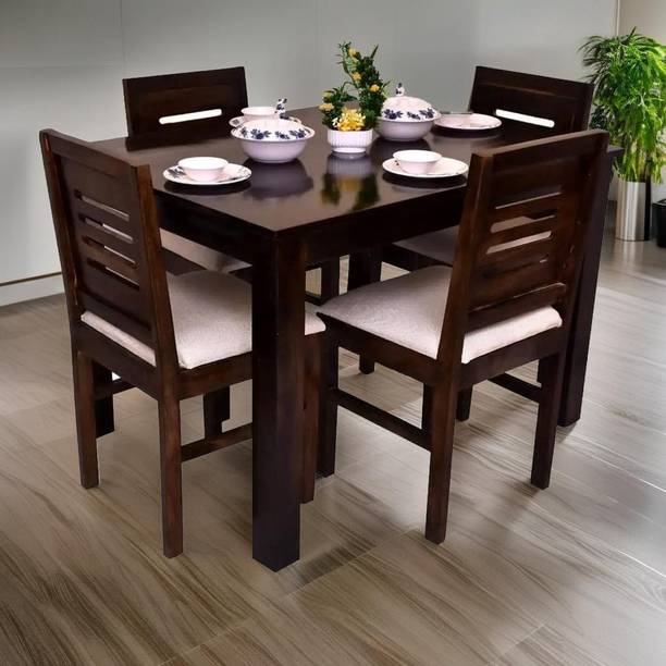 LOONART Solid Sheesham Wood Four Seater Dining Set For Dining Room, Café. Solid Wood 4 Seater Dining Set