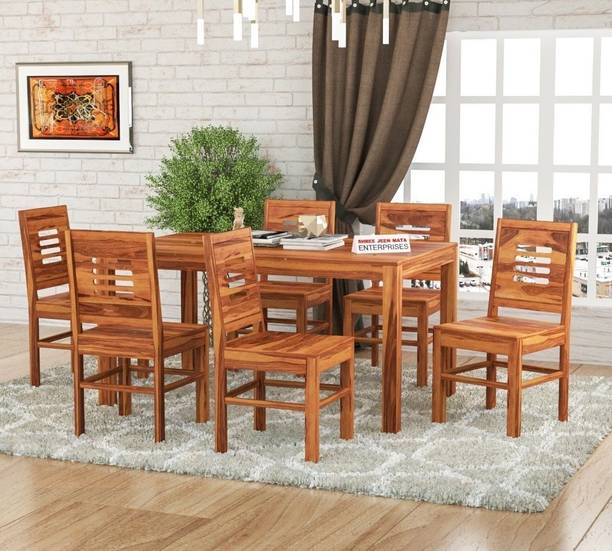 Shree Jeen Mata Enterprises Sheesham Wood 6 Seater Dining| Wooden Table Chair Set| Living Room Dining Set | Solid Wood 6 Seater Dining Set