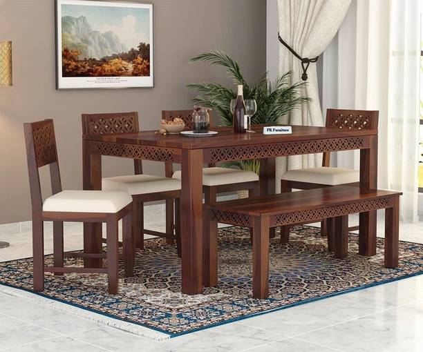 PR FURNITURE CNC Design Sheesham Wood Six Seater Dining Set For Dining Room/ Restaurant | Solid Wood 6 Seater Dining Set