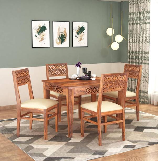 AMARNATH MD Solid Sheesham Wood Dining Table Set for Dining Room | Hotel | Office Solid Wood 4 Seater Dining Set