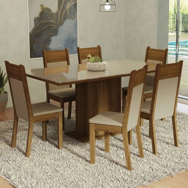 Madesa Dining Room Set Glass Francine Engineered Wood 6 Seater Dining Set