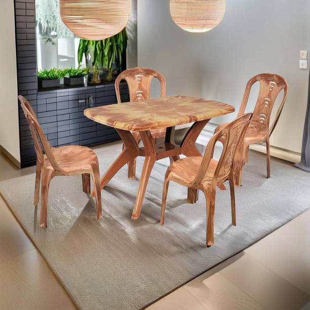 swagath furniture 4 Seater Dining Table Set for Home Garden Cafeteria Plastic 4 Seater Dining Set
