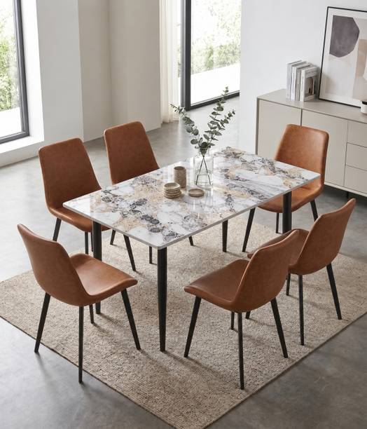 Furniva Eclipse Faux Marble Metal 6 Seater Dining Set