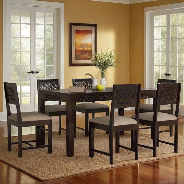 DITHA Furniture Solid Sheesham Wood Six Seater Dining Table Set For Dining Room. Solid Wood 6 Seater Dining Set