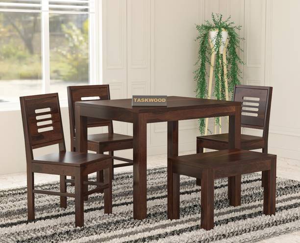 Taskwood Furniture Solid Sheesham Wood Four Seater Dining Set For Dining Room / Restaurant. Solid Wood 4 Seater Dining Set