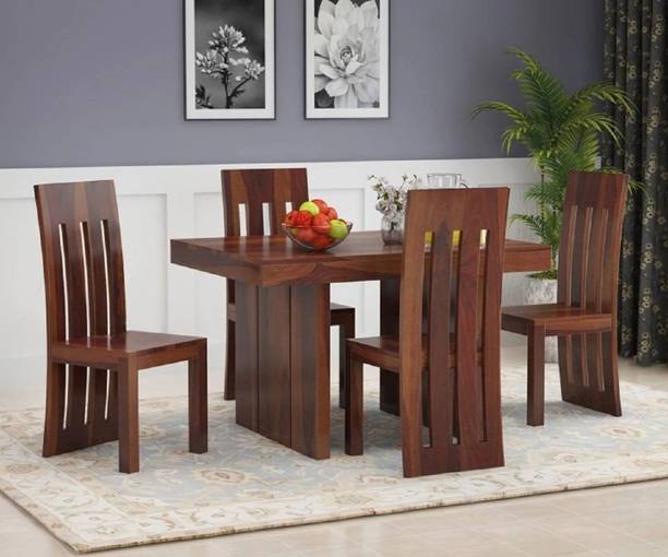 Flipkart Perfect Homes Solid Sheesham Wood Poster Four Seater Dining Set For Dining Room/ Restaurant || Solid Wood 4 Seater Dining Set