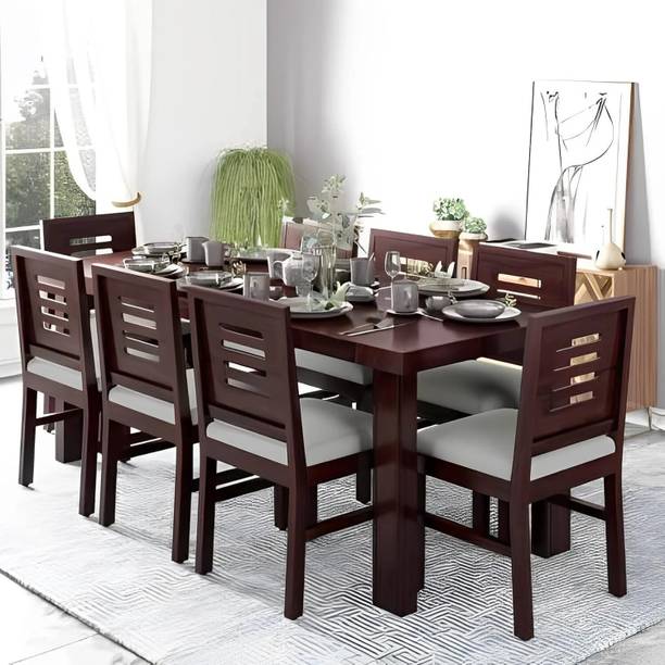 TRUE FURNITURE Sheesham DiningTable & 8 Cushion Chair for Living Room Solid Wood 8 Seater Dining Set