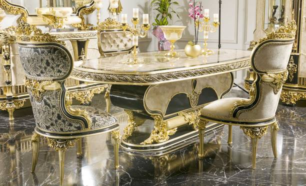 alishaank ELVINA TURKISH STYLE TEAK WOOD 8 SEATER DINING SET FOR LIVING ROOM | DINING ROOM Solid Wood 6 Seater Dining Set