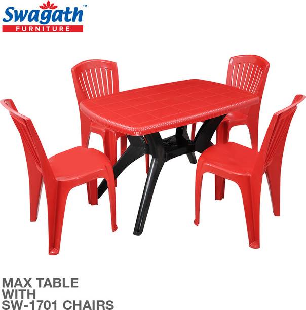 swagath furniture 4 Seater Dining Table Set for Home Garden Cafeteria Plastic 4 Seater Dining Set