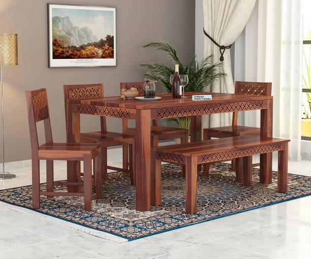 Flipkart Perfect Homes Sheesham Wood Six Seater CNC Designed Dining Set For Dining Room/ Restaurant || Solid Wood 6 Seater Dining Set