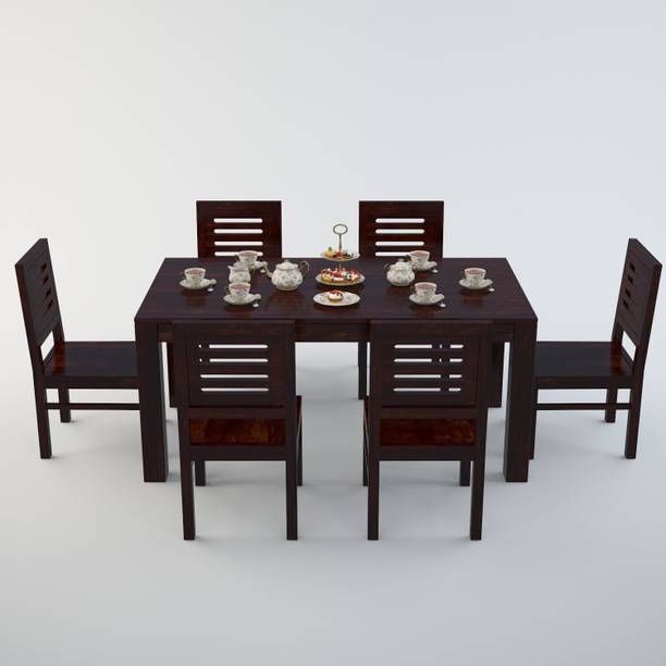 YUVIKAWOOD Solid Wood Sheesham Wood 6 Seater Dining Table With 6 Chairs For Dining Room Solid Wood 6 Seater Dining Table