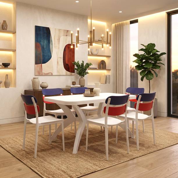 TrendyLivings 6 Seater Dining Table Set for Home Garden Cafeteria Restaurant Plastic 6 Seater Dining Set