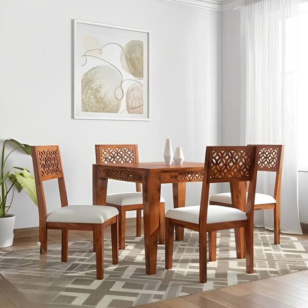 CLANECRAFT Solid Sheesham Wood Four Seater Dining Set For Dining Room/ Hotel | Solid Wood 4 Seater Dining Set