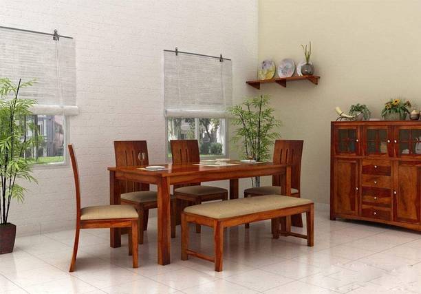 PIYUSH HANDICRAFT SOLID WOOD DINING SET COLOR FINIHS Honey Teak Finish Solid Wood 6 Seater Dining Set