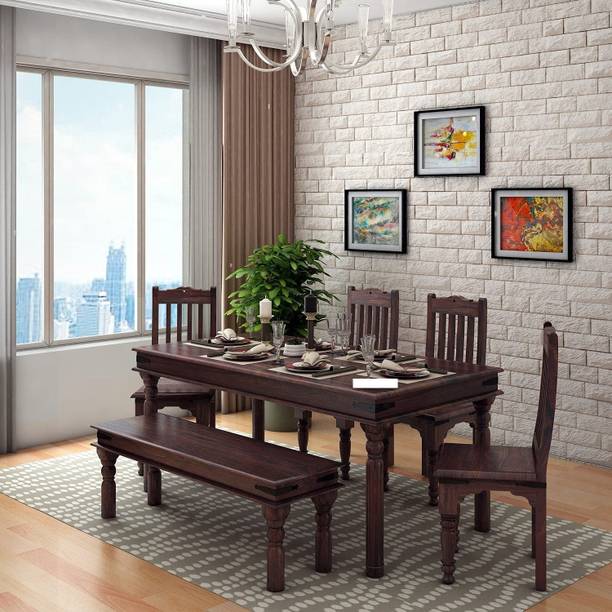 FURNISQUARE Solid Sheesham Wood 6 Seater Dining Set For Dining Room/ Hotel/ Kitchen Solid Wood 6 Seater Dining Set