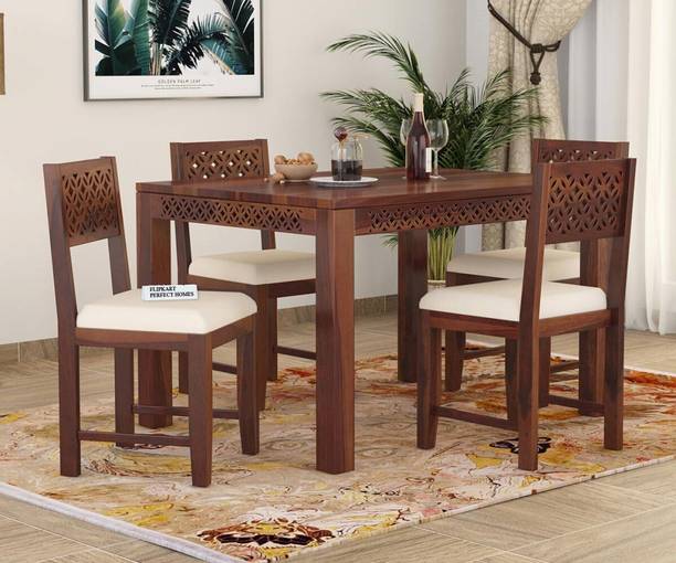 Flipkart Perfect Homes Sheesham Wood Four Seater CNC Designed Dining Set For Dining Room/ Restaurant || Solid Wood 4 Seater Dining Set