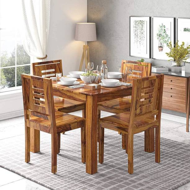 MANNAT ARTS Solid Wood 4 Seater Dining Set with Table and 4 Chairs For Dining room, Home Solid Wood 4 Seater Dining Set