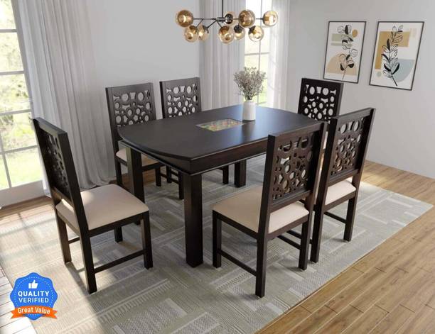 Flipkart Perfect Homes Dining Table with 6 Chairs for Home | Dining Room Sets for Restraunts Solid Wood 6 Seater Dining Set