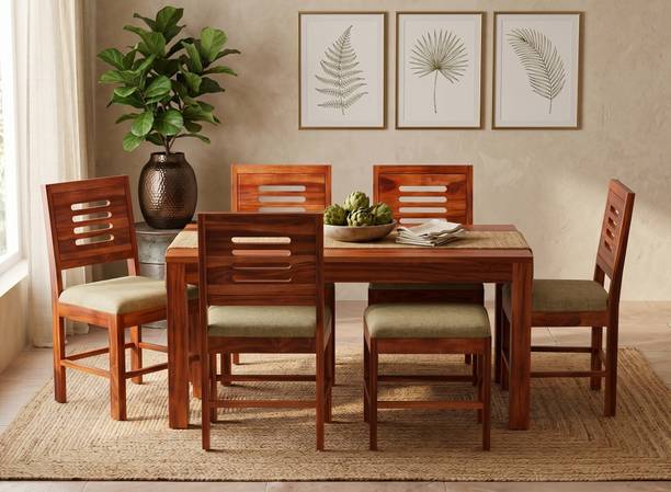 TIMBERFLEX Sheesham Wood Dining Table with High-Back Chairs | For Home, Restaurant & Cafe | Solid Wood 6 Seater Dining Set