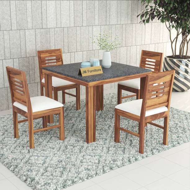 mp enterprises Sheesham Wood Marble Finish Table Top Dining set For Home/Hotel Solid Wood 4 Seater Dining Set