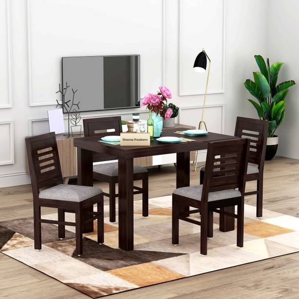 Douceur Furnitures Solid Sheesham Wood Four Seater Dining Set For Living Room / Restaurant. Solid Wood 4 Seater Dining Set