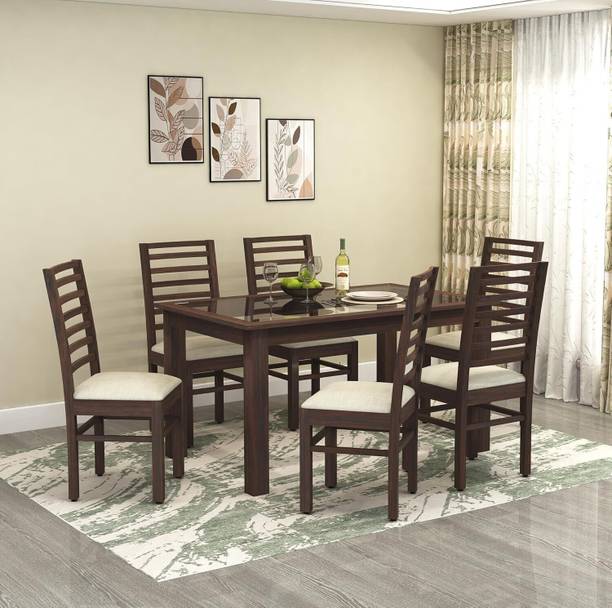 SONA ART & CRAFTS Rosewood ( Sheesham ) Frame Glass Top Solid Wood 6 Seater Dining Set