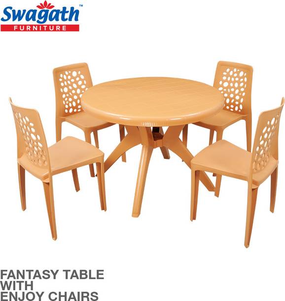 swagath furniture 4 Seater Dining Set for Home Garden Cafeteria Plastic 4 Seater Dining Set