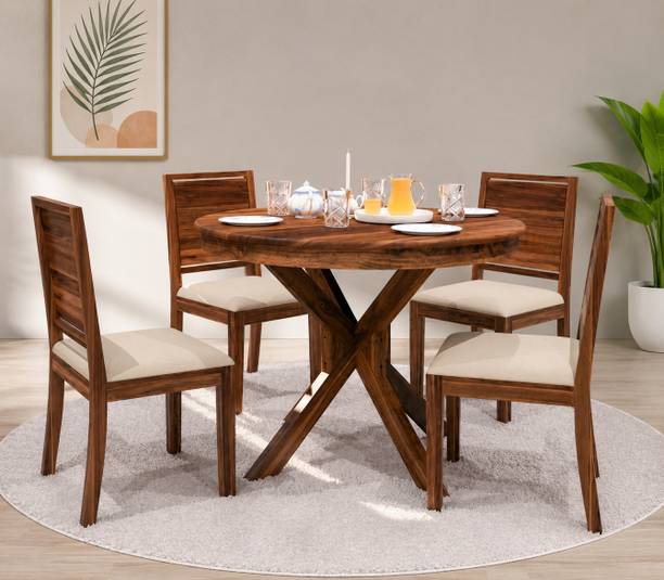 Rozwood Arts Classic Round Dining Set Solid Wood 4 Seater Dining Set