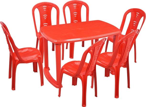 swagath furniture 6 Seater Dining Set for Home Garden Cafeteria Plastic 6 Seater Dining Set