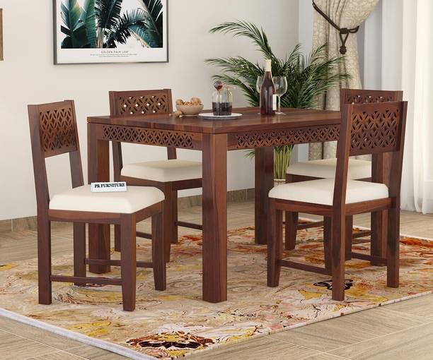 PR FURNITURE CNC Design Sheesham Wood Four Seater Dining Set For Dining Room/ Restaurant | Solid Wood 4 Seater Dining Set