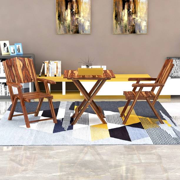 FLIPWOOD Arm Rest Folding Chair and Table for Garden Balcony Cafe Solid Wood 2 Seater Dining Set