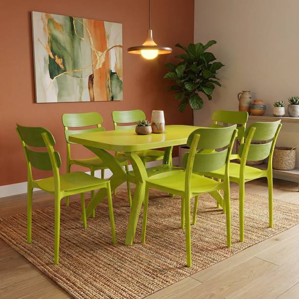TrendyLivings 6 Seater Dining Table Set for Home Garden Cafeteria Restaurant Plastic 6 Seater Dining Set