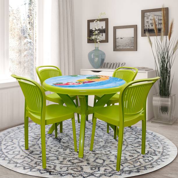TrendyLivings 4 Seater Dining Set for Home Garden Cafeteria Plastic 4 Seater Dining Set