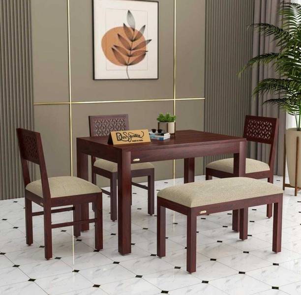 Flipkart Perfect Homes DEV ART FOUR SEATER DINING SET Solid Wood 4 Seater Dining Set