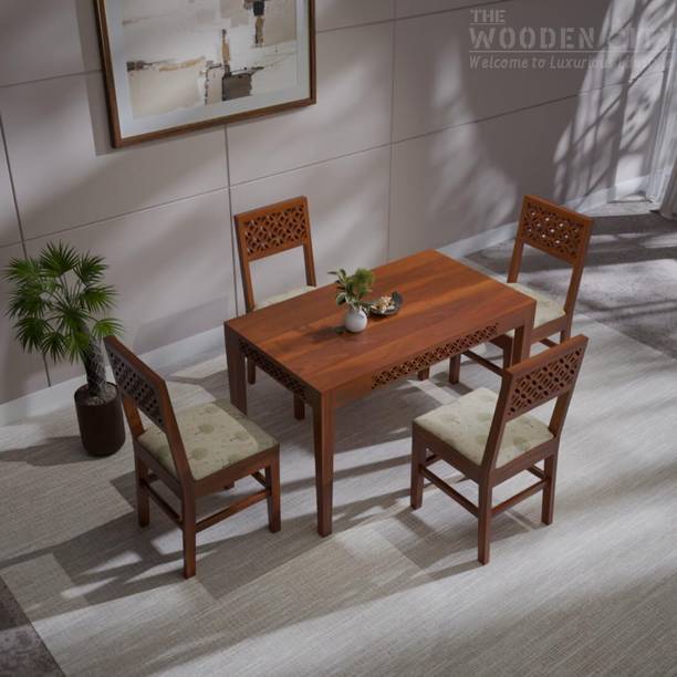THE WOODEN CITY Solid Wood 4 Seater Dining Set