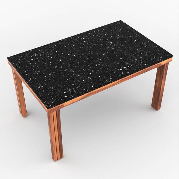 Worldwood Marble Finish Table Top Solid Wood 6 Seater Dining Table