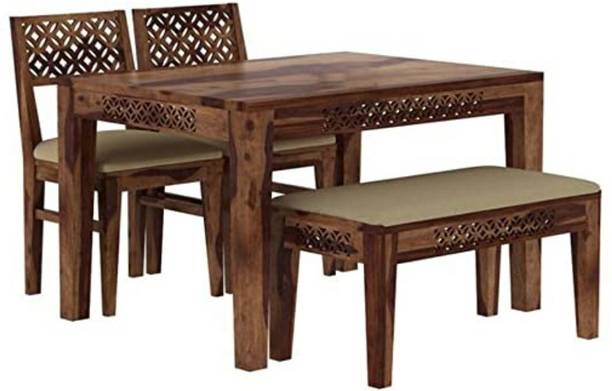 Douceur Furnitures Solid Sheesham Wood Four Seater Dining Set For Dining Room/ Hotel/ Café | Solid Wood 4 Seater Dining Set