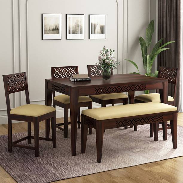 TRUSTCRAFT Premium Dining Table 6 Seater | Wooden Dining Table Set for Home & Dining Room Solid Wood 6 Seater Dining Set