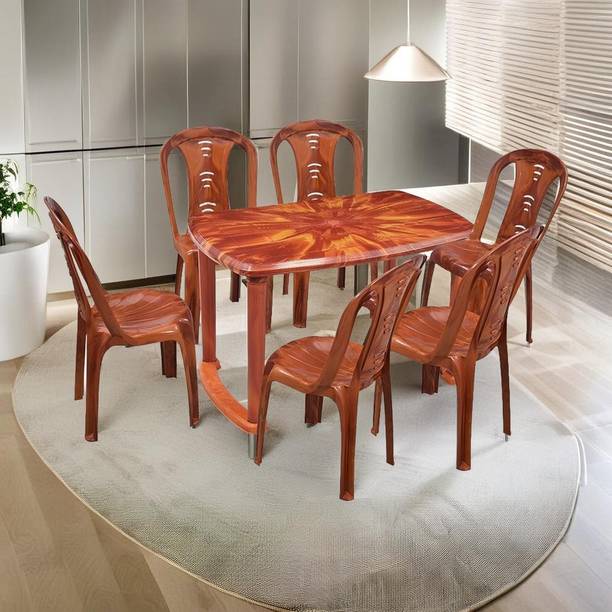 swagath furniture 6 Seater Dining Set for Home Garden Cafeteria Plastic 6 Seater Dining Set
