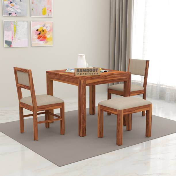 Ramdoot Home Decor Wooden 3 Seater Dining Table Set| Solid Wood Dining Table with 2 Chairs &1 Bench Solid Wood 3 Seater Dining Set