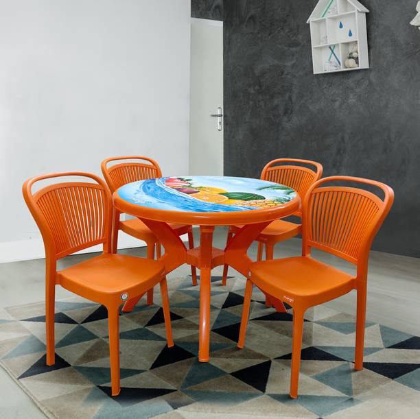 TrendyLivings 4 Seater Dining Set for Home Garden Cafeteria Plastic 4 Seater Dining Set
