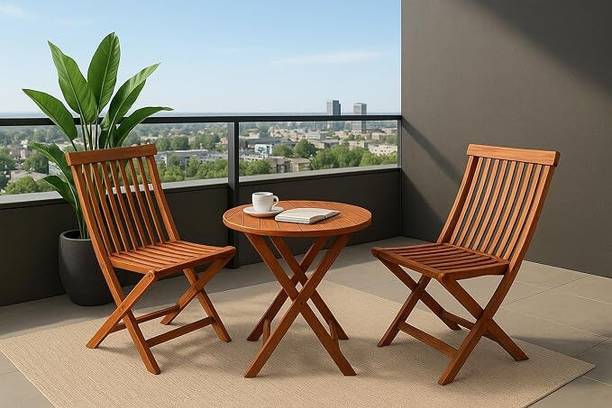 WELL KNOWN Wooden Folding Table Chair Set Solid Wood 2 Seater Dining Set