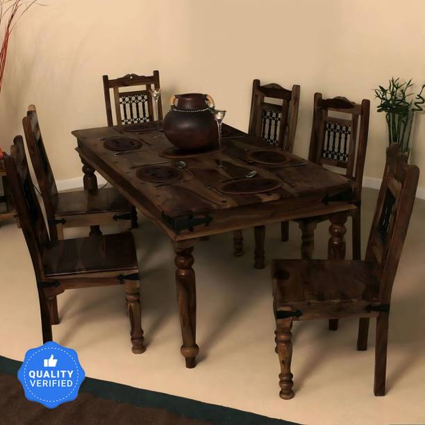 Shree Jeen Mata Enterprises Sheesham Wood 6 Seater Dining| Wooden Table Chair Set| Living Room Dining Set | Solid Wood 6 Seater Dining Set