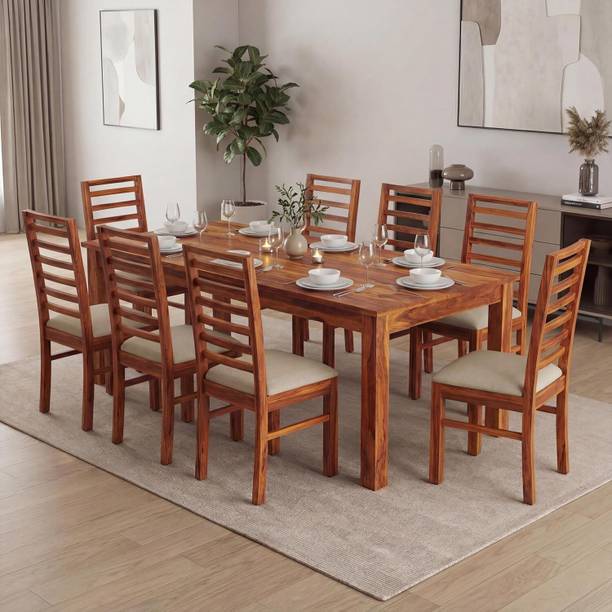 SONA ART & CRAFTS Luxe Solid Sheesham Wood Dining Table Set with 8 Cushion Chairs Solid Wood 8 Seater Dining Set