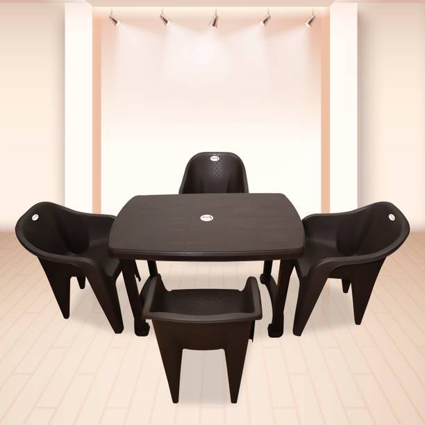 ARLAVYA 4 Seater Dining Set for Home Garden Cafeteria Plastic 4 Seater Dining Set
