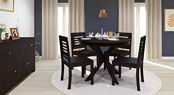 LOONART Solid Wood Four Seater Dining Set For Dining Room / Restaurant Solid Wood 4 Seater Dining Set