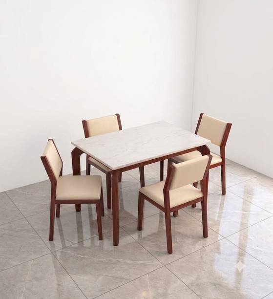 WoodLab Sheesham Wood 4 Seater Dining Table Set In Marble Finish Dining Table Solid Wood 4 Seater Dining Set